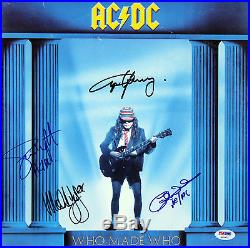 AC/DC (4) Angus, Malcom, +2 Signed Who Made Who Album Cover With Vinyl PSA #Q02572