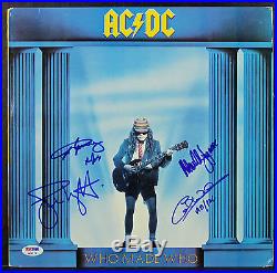 AC/DC (4) Angus, Malcom, +2 Signed Who Made Who Album Cover With Vinyl PSA #Q02573