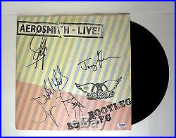 Aerosmith Complete Band Signed Bootleg Live! Vinyl Record Album Psa/dna Coa