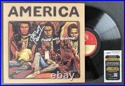 DEWEY BUNNELL SIGNED AMERICA SELF-TITLED VINYL RECORD ALBUM LP With LYRIC INSC JSA
