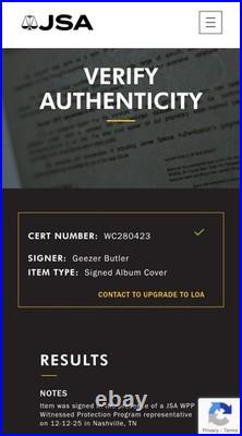 Geezer Butler Signed Black Sabbath Paranoid Vinyl LP Album Gatefold JSA COA