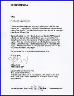 Jerry Garcia Signed Autograph Album Vinyl Record Grateful Dead Compliments Rare