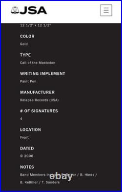 Mastodon SIGNED Call Of The Mastodon 12 Yellow Vinyl Album Brent Hinds JSA COA