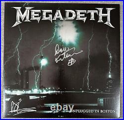 Megadeth Signed Unplugged In Boston Silver Vinyl Record Album Dave Mustaine Dirk