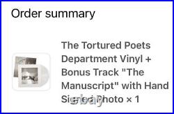 SIGNED Taylor Swift The Tortured Poets Dept Vinyl Manuscript Autograph Insert