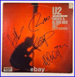 U2 Signed Under A Blood Red Sky LP Vinyl Album Bono Edge Full Band COA